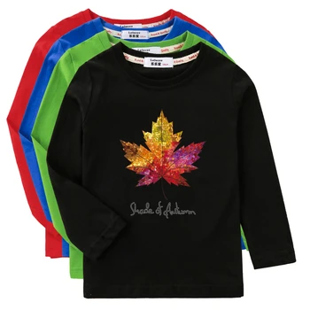 Jeseni Maple Leaf T-Majice, Otroške Majice Z Dolgimi Rokavi Boys Modni Tisk Vrhovi Dekleta Pomlad Bombaž Oblačila