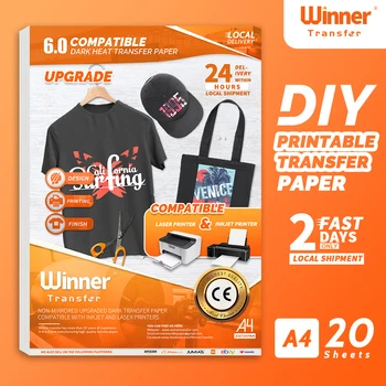 WinnerTransfer -50%Proizvajalec Prenos Toplote Papir za Majica Temno za Inkjet&Laserski Tiskalnik, Prenos Tiskanja za Papir A4 20Sheets