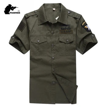 Vojaške Moške Kratke Rokav Srajca Moški Overshirt 4XL Čiste Bombažne Vezenine, 101 Zraku Priložnostne Srajce Moške Oblačila Bluzo
