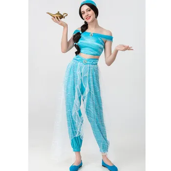 Odrasli Halloween Cosplay Stranka Ples Trebuh Aladdin Princesa Jasmina Kostum Za Seksi Ženske Obleko Gor Obleko