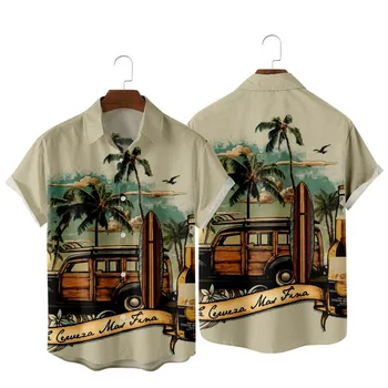 Hawaiian Beach Krajine Tiskanja Letnik Majica Fashion Priložnostne Preprost Hawaiian Beach Slog Poletne Majice za Moške in Ženske