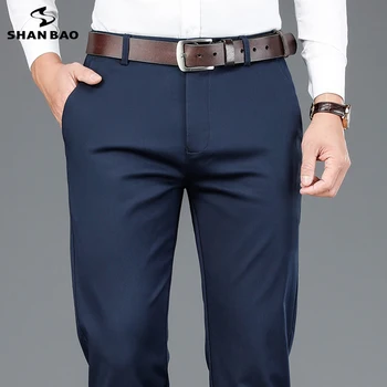 SHAN BAO bambusa vlaken fit straight visoko pasu hlače 2022 jeseni, pozimi blagovne znamke classic vezenje poslovni moški priložnostne hlače