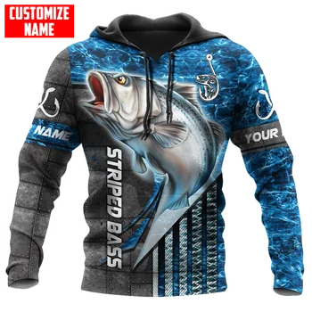 Ime po meri Prugasta bas Ribolov 3D Vsem Natisnjeno Moški pulover s kapuco & Majica Jeseni Unisex Zip Hoodie Priložnostne šport KJ838