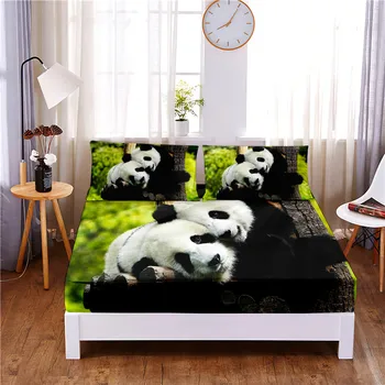 Panda Digitalno Natisnjena 3pc Poliester Opremljena Stanja Vzmetnice Zajema Štiri Vogale z Elastičnim Trakom Posteljo Stanja Pillowcases