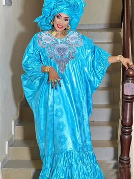 Turčija Obleke Za Ženske Afriške Oblikovalec 2023 Najnovejše Bazin Riche Dolge Obleke, Dashiki Haljo Večerne Modra Bazin Oblačila