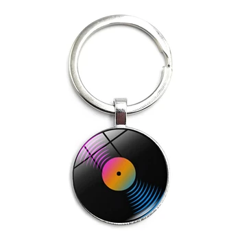Retro Disc Predvajalnik Disk DJ Disk Key Ring Stekla Chrysoprase Avto Ključ Obesek za Moške in Ženske Keychain Darilo Nakit