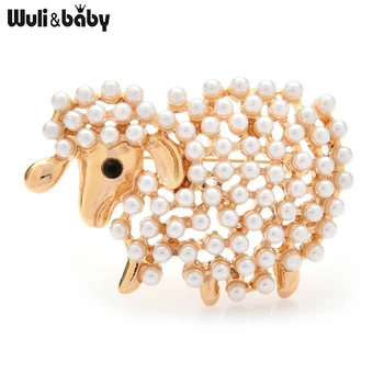 Wuli&baby Nov Biser Ovce Broške Za Ženske Unisex 2-barvno Lepo Kozo Živali Stranka Priložnostne Broška Zatiči Darila