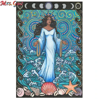 Yemaya Ponoči diy Diamond slikarstvo, Kraljica Voda mozaik 5d vezenje Yoruban Boginja Sliko Mati Orishas Dekor