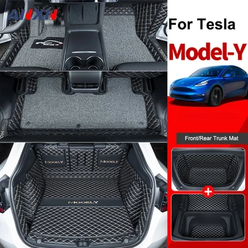 Za Tesla Model Y 5 Sedeži Talne Obloge v Prtljažniku Preproge Non-Slip XPE Usnje, Preproge v vsakem Vremenu Spredaj Backseat Vrsti Tovora Mat