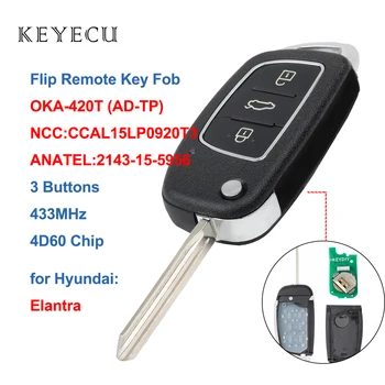 Keyecu Flip Daljinski Ključ Fob 433MHz 4D60 Čip 3 Gumb za Hyundai Elantra 2016 2017 FCC ID: OKA-420T, P/N: 95430-F2110