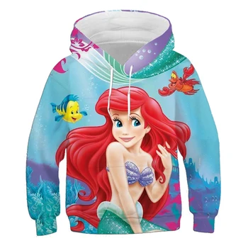 Fantje in dekleta Disney morska deklica Ariel Princesa majica jesenski in zimski pulover hoodie priložnostne risanka dolgimi rokavi pulover