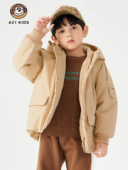 A21 Dečke Plašč Jeseni korejska Različica Hooded Šivanje 3D-žep Dolgo sleeved Odpri Prsni Zgosti Toplo otroška Jakna