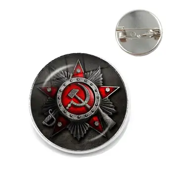 CCCP ZSSR Sovjetske Vojske Rdeča Zvezda Broške Pin Stekla Chrysoprase Umetnosti Krog ruske Značke LOGOTIP Collarpins Nakit Za Prijatelje, Darilo