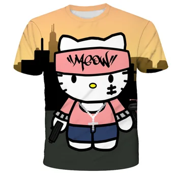 Fantje Anime Dekleta Hello kitty 3D T shirt Obleko Risanka Vrhovi Otroci Hello kitty T-shirt Poletje Kratkimi Otrok, O-Izrez