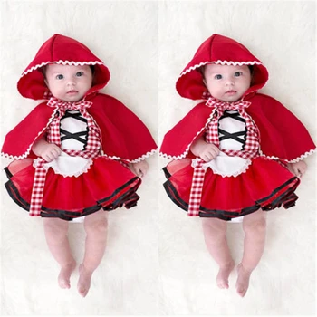 Srčkan Newborn Baby Toddler Dekle Tutu Krilo Foto Prop Kostum+Cape Plašč Obleko Rdeča Kapica Cosplay Sladka Dekleta