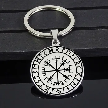 Guidepost Kompas Keychain Talisman Viking Starejših Futhark Obesek Ključe Valknut Poganski Amulet Vegvisir Skandinavskih Norse Darilo