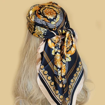 Luksuzna Znamka Modnih 90X90 Ruto Rute Natisnjeni Headscarf Debelo odejo šifon hidžab ženske foulard bandanna zaviti šal