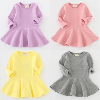 2021 otroška Oblačila Čistega Bombaža Baby Dekle Ogrlicom Dolgo Sleeved Obleko Otroci Krilo 1-4 Let Baby Girl Obleke Princess Obleka