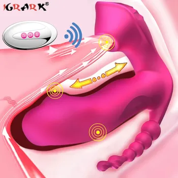 3 V 1 Sesanju Vibrator z vibriranjem Dildo Nastavek Bedak Analni Vagine, Klitoris Stimulator Nosljivi Erotično Oralni Seks Igrače za Ženske 18