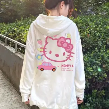 NOVO Kawaii Sanrio Hello Kitty Hoodie Srčkan Risanka KT Mačka Roza Dekleta Hoodie Modni Športni pulover s kapuco Ljubitelji' Pulover Božična Darila