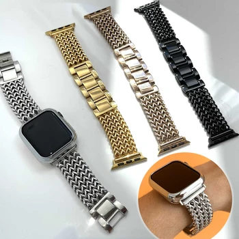 Iz nerjavečega Jekla Watch Band Zapestnica za Apple Watch 6 7 45 mm 44 mm za Iwatch Band 42mm 40/38 Kovinski Očesa Trak Luksuzni Dodatki
