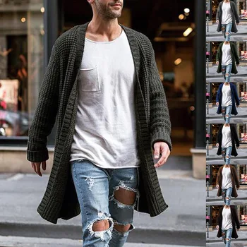 Moški Pletene Jopice Pulover Coats Moda Jarek Barva Odpri Prednji Dolgimi Puloverji Plašč Moški Oblačila