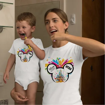 Družina Ujemanja Nizov T Shirt Mama, Sin, Hči Očeta, Kratek Rokav Priložnostne Risanka Disneyland Oblačila Srčkan Novorojenčka Romper Otroci Tee