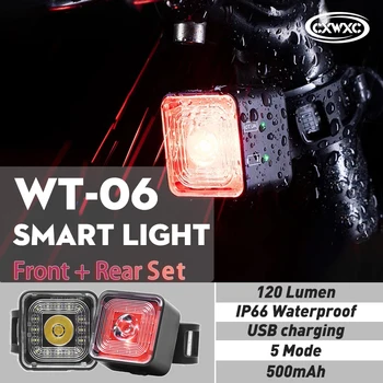 WT06 Smart Koles Zavorna Luč Rep RearLight 120 Lumen IP66 Nepremočljiva Žarometov in Rep Svetlobnih Nizov 5 Prestavi v Način USB Polnjenje