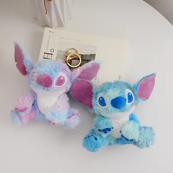 12 cm Disney Lilo in Stitch Modra Plišastih Igrač Anime Plushie Keychain Kawai Soft Obesek Stich Lutke, Nagačene Božično Darilo za Otroka