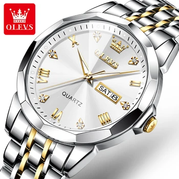 OLEVS 9931 Poslovnih Quartz uro za Moške Dvojno Koledar Luksuzni Diamond Izbiranje Nepremočljiva iz Nerjavečega Jekla, Trak Moških ročno uro