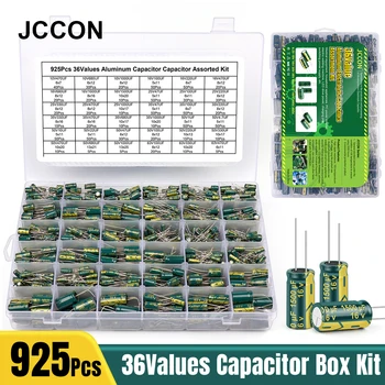 JCCON 925Pcs 36Values Aluminija Elektrolitski Kondenzator Izbor Kit Nizko ESR 1uF 4.7 uF 10uF 22uF 47uF 100uF 220uF 330uF 470uF