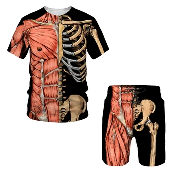 Smešno Novo Osebnost Okostje Notranjih Organov 3D Natisnjeni T-Shirt hlače Unisex Trenirke Priložnostne Dva kosa 3D digitalni tisk