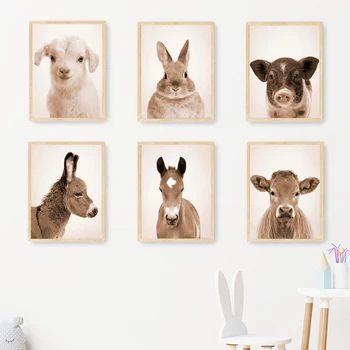 Živali na kmetiji Krava, Konj, Zajec, Ovca Osel Plakat in Tiskanje Platno Slikarstvo Nordijska Wall Art Slike Za Otroke, Otroška Soba Dekor