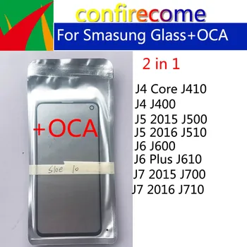 10Pcs\Veliko Za Samsung J5 J7 2015 2016 J500 J510 J700 J710 J4 J6 Plus J400 J600, Zaslon na Dotik, Zunanje Steklo z OCA Lepilo Lepljena