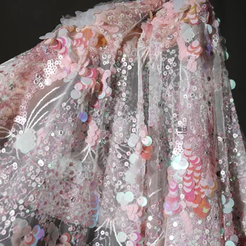 Roza kristalno sequins očesa gaza lepa vila style ustvarjalno vezenje obleko poročno obleko ozadju oblikovalec tkanine