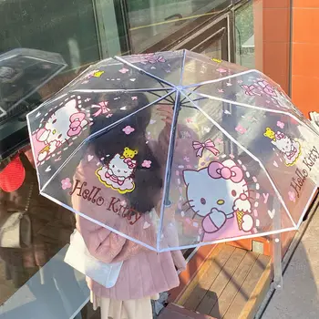Kawaii Hello Kitty Prozoren Dežnik Anime Risanke Sanrio Zložljiva Prenosna Suncobran Moda Dež Dodatki Darilo