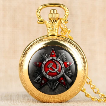 Črna Srebrna Zlata Bronasta žepna ura Komunistične Quartz Obesek žepna ura 80 cm Zlitine Ogrlica Sovjetski Logotip Ura Moški Ženske