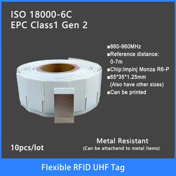 UHF RFID Tag Prilagodljiv Anti kovinski 18000-6C 860-960MHz UHF RFID Nalepke, Etikete, Elektronski oznako 900 MHz Visoke Kakovosti 10PCS