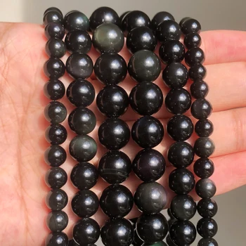 Naravni Kamen Črni Obsidian Krog Svoboden Biseri 4 6 8 10 12 mm Kroglice za Nakit, Izdelava Diy Zapestnica Debelo Perles 15 Cm