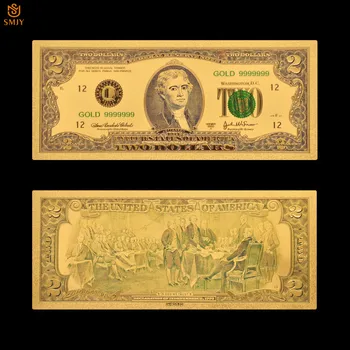 NAM Zlato 999 24K Gold Bankovec za 2 Dolarja Ponaredek Valuti Papir Pozlačen Papir Bankovcev Denarja Zbiranje