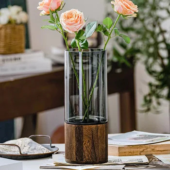 Leseno Osnovo Steklena Vaza Preprost Evropskem slogu Cvetov Rose Lily Steklenico Dnevna Soba Dekor Jedilno Mizo Cvetlični Aranžma Vaza