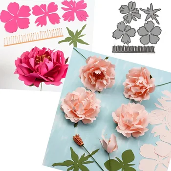 Layred 3D Rose Cvet Cvetni Pustite Listje Kovinski Rezanje navojnih Kartico in beležko Dec Kovinski rezanje navojnih Jasno žig