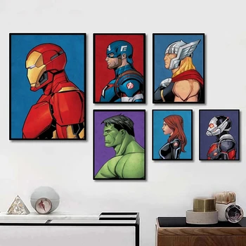 Marvel Avengers Superheroj Slike na platno Spiderman Retro Strip Plakat Cuadros Stenskih slikah, za Dnevni Sobi Doma Dekor