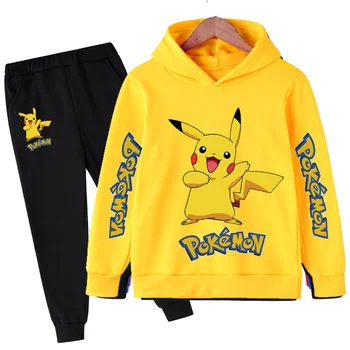 Nova risanka pokemon Pikachu oblačil jesen in zimo, otroška oblačila dolgo sleeved bo ustrezala otroci šport hoodie kostum set