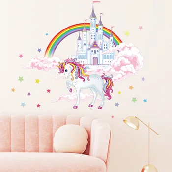 Samorog vinilna Nalepka Velikosti Rainbow Unicorn Stenski Dekor za Dekleta, Otroci Spalnica Vrtec Božič, Rojstni dan Decora