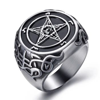 Elfasio Mens Nerjavno jeklo tesnila Baphomet Kozje Pentagram Satanic Leviathan Hudič Križa Demon Star Biker Nakit, Velikost 7-15