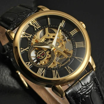 FORSINING Moških Mehanske Ure Luxury Gold Okostje Mehansko Roko Veter Ročne Usnja Moške Ure Reloj Hombre 2021