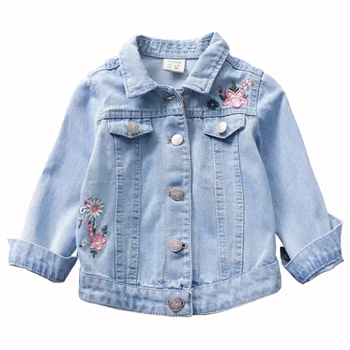 2019 Pomlad Jesen 2-6 let Dekleta Jeans Jakne Tanko Plast Baby Dekle Vezenje Outwear otroški Jeans Coats Suknjič Otroci Oblačila