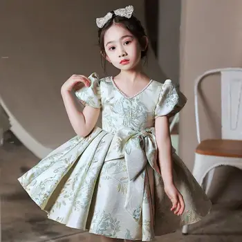 Baby Girl Obleke Za Krst, Rojstni Dan, Poroko Princesa Obleke Žogo Lok Beading Design Obleke Za Dekleta Velikonočni Eid A1413