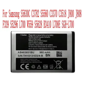Visoka Kakovost 960mAh AB463651B Baterija Za Samsung S5630C C3782 S5560 C3370 C3518 J800 J808 F339 S5296 L700 W559 S5628 Mobilni Telefon